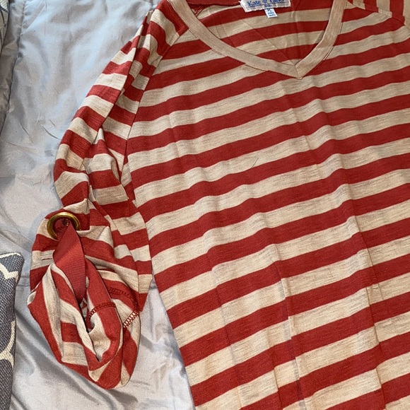 Kate Parks lightweight vee neck long sleeve horizontal striped tee rust PL NWT - Picture 8 of 13